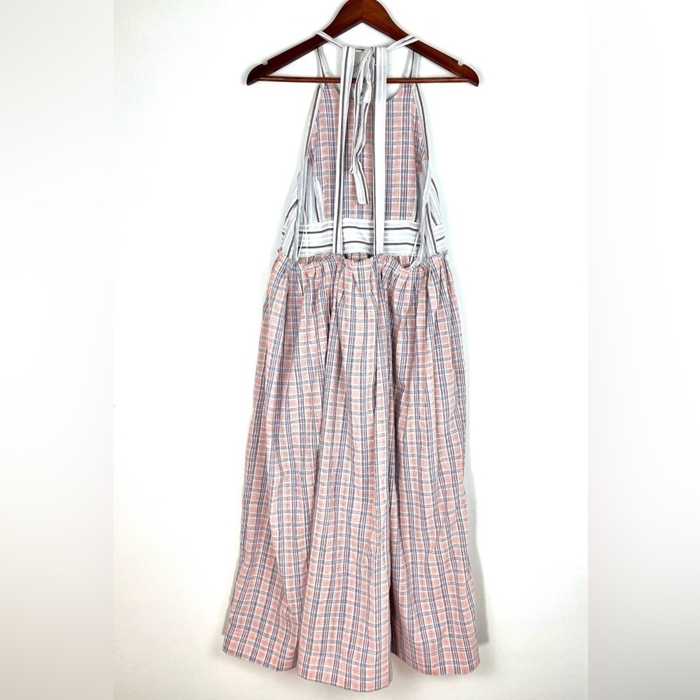 Free People Color Theory Plaid Open Back Tie Apron Relaxed Midi Dress Size XS - Picture 8 of 11